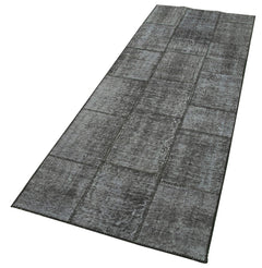 Handmade Area Rug - Kirk Yama Black Patchwork Cotton Wool Carpet 2'9''x8'0''