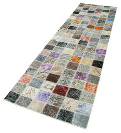 Kirk Yama Grey Patchwork Cotton Wool Handmade Area Rug 2'10'' x 10'7''