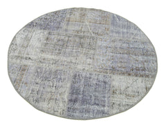 Kirk Yama Round Grey Patchwork Cotton Wool Handmade Area Rug 3'9'' x 3'9''