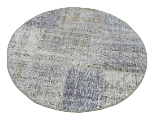 Kirk Yama Round Grey Patchwork Cotton Wool Handmade Area Rug 3'9'' x 3'9''