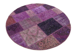 Kirk Yama Purple Patchwork Cotton Wool Handmade Area Rug 4'9'' x 4'9''