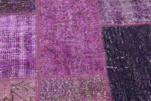 Kirk Yama Purple Patchwork Cotton Wool Handmade Area Rug 4'9'' x 4'9''