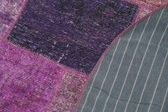 Kirk Yama Purple Patchwork Cotton Wool Handmade Area Rug 4'9'' x 4'9''