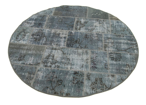 Kirk Yama Grey Patchwork Cotton Wool Handmade Area Rug 4'9'' x 4'9''
