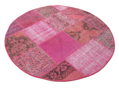 Kirk Yama Pink Patchwork Cotton Wool Handmade Area Rug 4'10'' x 4'10''