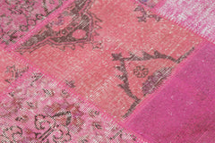 Kirk Yama Pink Patchwork Cotton Wool Handmade Area Rug 4'10'' x 4'10''