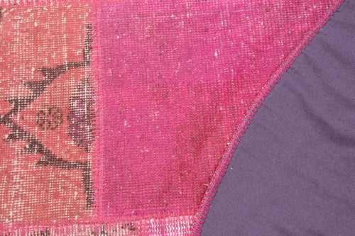 Kirk Yama Pink Patchwork Cotton Wool Handmade Area Rug 4'10'' x 4'10''