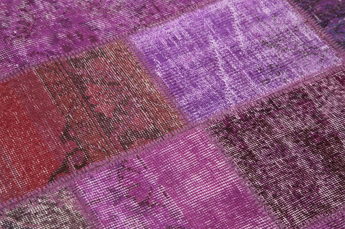 Handmade Area Rug - Vintage Turkish Purple Patchwork Wool Cotton Carpet 4'9"x4'9"