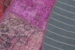 Handmade Area Rug - Vintage Turkish Purple Patchwork Wool Cotton Carpet 4'9"x4'9"