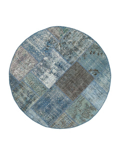 Kirk Yama Blue Patchwork Cotton Wool Handmade Area Rug 5'1'' x 5'1''