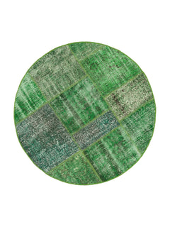 Handmade Area Rug | Vintage Wool Rug Green Patchwork Carpet 5'x5' Soft Floor Covering