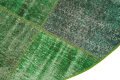 Handmade Area Rug | Vintage Wool Rug Green Patchwork Carpet 5'x5' Soft Floor Covering