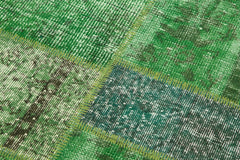 Handmade Area Rug | Vintage Wool Rug Green Patchwork Carpet 5'x5' Soft Floor Covering