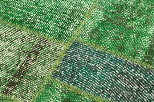 Handmade Area Rug | Vintage Wool Rug Green Patchwork Carpet 5'x5' Soft Floor Covering