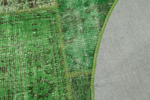 Handmade Area Rug | Vintage Wool Rug Green Patchwork Carpet 5'x5' Soft Floor Covering