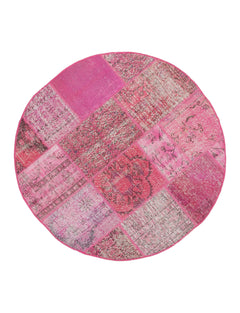 Handmade Area Rug – Pink Patchwork Cotton Wool Turkish Wool Carpet 5'1'' x 5'1''