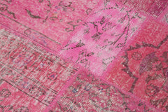 Handmade Area Rug – Pink Patchwork Cotton Wool Turkish Wool Carpet 5'1'' x 5'1''