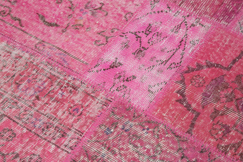 Handmade Area Rug – Pink Patchwork Cotton Wool Turkish Wool Carpet 5'1'' x 5'1''