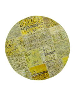 Kirk Yama Yellow Patchwork Cotton Wool Handmade Area Rug 4'11'' x 4'11''