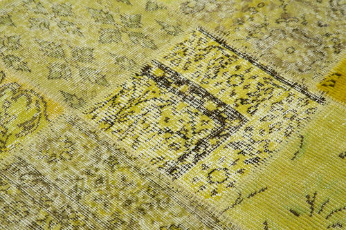 Kirk Yama Yellow Patchwork Cotton Wool Handmade Area Rug 4'11'' x 4'11''