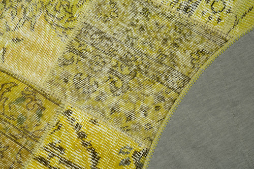 Kirk Yama Yellow Patchwork Cotton Wool Handmade Area Rug 4'11'' x 4'11''