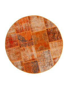 Kirk Yama Orange Patchwork Cotton Wool Handmade Area Rug 4'11'' x 4'11''