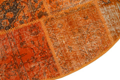 Kirk Yama Orange Patchwork Cotton Wool Handmade Area Rug 4'11'' x 4'11''