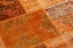 Kirk Yama Orange Patchwork Cotton Wool Handmade Area Rug 4'11'' x 4'11''