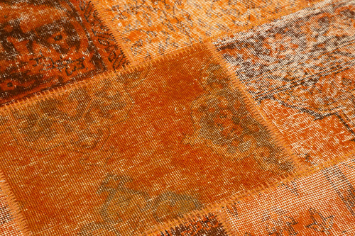 Kirk Yama Orange Patchwork Cotton Wool Handmade Area Rug 4'11'' x 4'11''