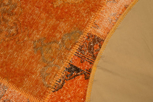 Kirk Yama Orange Patchwork Cotton Wool Handmade Area Rug 4'11'' x 4'11''