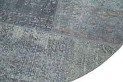 Kirk Yama Blue Round Patchwork Cotton Wool Handmade Area Rug 4'6'' x 4'6''