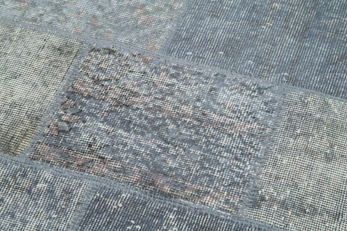 Kirk Yama Blue Round Patchwork Cotton Wool Handmade Area Rug 4'6'' x 4'6''