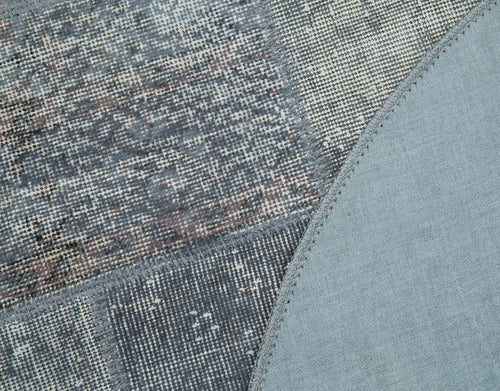 Kirk Yama Blue Round Patchwork Cotton Wool Handmade Area Rug 4'6'' x 4'6''