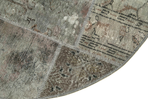 Handmade Area Rug - Kirk Yama Grey Patchwork Cotton Wool Carpet 5'1''x5'1''