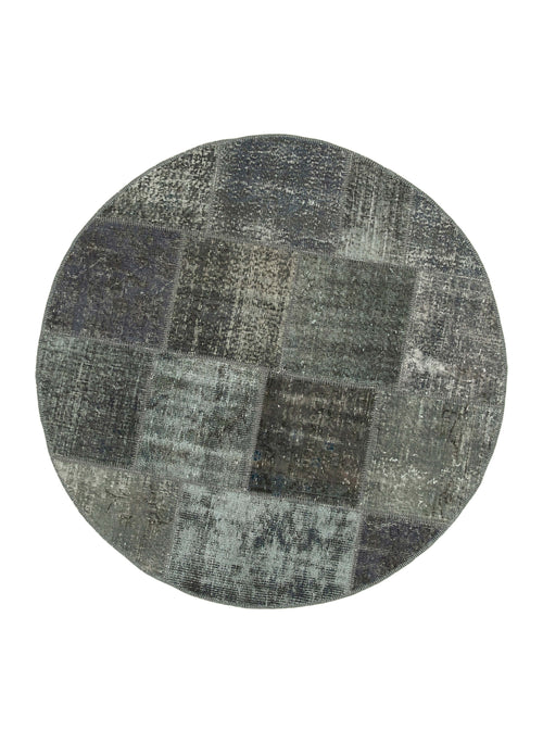 Handmade Area Rug – Grey Patchwork Wool Cotton Carpet | Vintage Turkish Hand Knotted