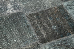 Handmade Area Rug – Grey Patchwork Wool Cotton Carpet | Vintage Turkish Hand Knotted