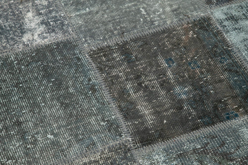 Handmade Area Rug – Grey Patchwork Wool Cotton Carpet | Vintage Turkish Hand Knotted