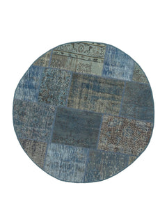 Kirk Yama Blue Patchwork Cotton Wool Handmade Area Rug 5'1'' x 5'1''