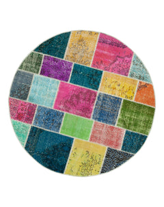 Kirk Yama Grey Patchwork Cotton Wool Handmade Area Rug 6'4'' x 6'4''