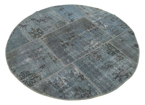 Kirk Yama Grey Patchwork Cotton Wool Handmade Area Rug 4'10'' x 4'10''