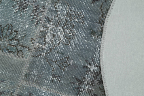 Kirk Yama Grey Patchwork Cotton Wool Handmade Area Rug 4'10'' x 4'10''