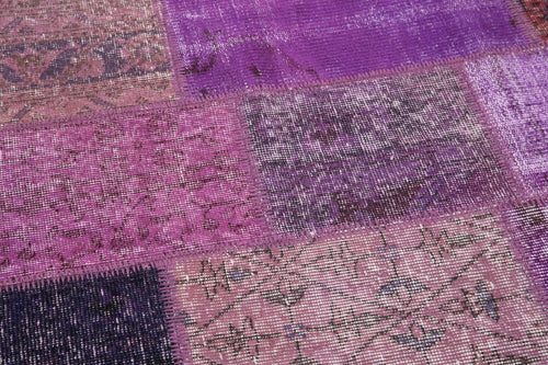 Kirk Yama Purple Patchwork Cotton Wool Handmade Area Rug 6'3'' x 6'3''