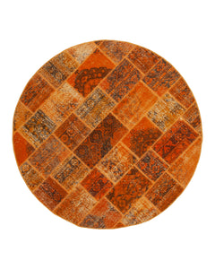 Handmade Area Rug - Orange Patchwork Turkish Vintage Cotton Wool 6x6 ft Carpet