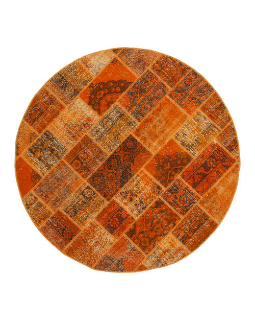 Handmade Area Rug - Orange Patchwork Turkish Vintage Cotton Wool 6x6 ft Carpet