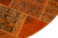 Handmade Area Rug - Orange Patchwork Turkish Vintage Cotton Wool 6x6 ft Carpet