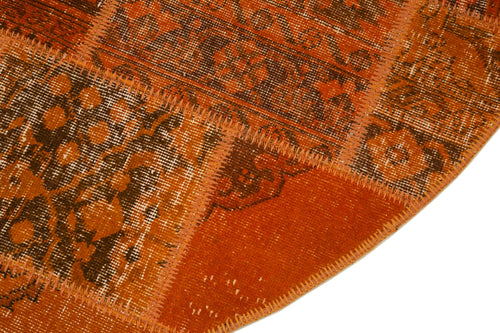 Handmade Area Rug - Orange Patchwork Turkish Vintage Cotton Wool 6x6 ft Carpet
