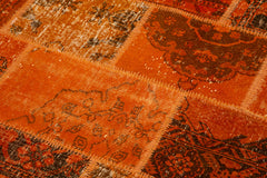 Handmade Area Rug - Orange Patchwork Turkish Vintage Cotton Wool 6x6 ft Carpet