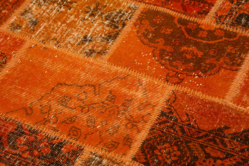 Handmade Area Rug - Orange Patchwork Turkish Vintage Cotton Wool 6x6 ft Carpet