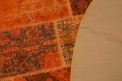 Handmade Area Rug - Orange Patchwork Turkish Vintage Cotton Wool 6x6 ft Carpet