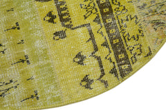 Handmade Area Rug - Yellow Patchwork Cotton Wool Small 4x4 Vintage Carpet